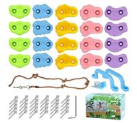 20 Piezas Presas Escalada Niños, Piedras escalada al Aire Libre | Soportes Escalada Accesorios con 270 cm Cuerda Escalada Anudada y 2 Agarraderas Verdes para Juegos Infantiles Interior y Exterior