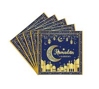 20 Piezas Servilletas de Papel Decoradas para Eid al-Fitr,Oro Azul Luna Estrella Servilletas Vajilla Absorbentes Reciclables Decoracion de Mesa Cena para Fiesta de ¡Eid Ramadán Mubarak