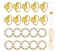 20 Piezas Servilleteros Individuales Oro,Anillos de Servilletas de Perlas,Servilleteros Elegantes,Anillos para Servilletas de Tela,Forma de La Hoja de Sauce para la Decoración de La Mesa (Oro, Blanco)