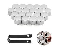 20 Piezas Tapas de Tuercas Rueda, 17 mm Cubierta Llanta a Prueba Polvo Revestimiento Hexagonal Cubiertas Perno Cromo Tornillo Protección con Antirrobo para Mayoría Los Tornillos Ruedas Coche, Plata02