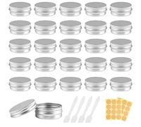 20 Piezas Tarros de Aluminio, 15ML Aluminio Latas, Redondas Cajas Metalicas con Tapa Roscada, Botes Viaje, para Velas, Bálsamos, Cosméticos (con Etiquetas y Mini Espátula)