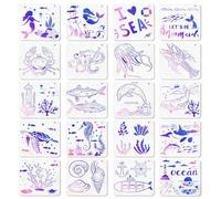 20 plantillas de criaturas marinas, 15,2 cm, plantillas de dibujo para manualidades, plantillas de dibujo reutilizables, de plástico, para manualidades, pintura en madera, decoración de pared (blanco