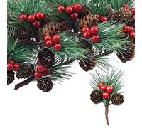 20 ramas de abeto artificiales con bayas y piñas, juego de decoración navideña, bayas rojas, piñas, ramas para Navidad, corona de Adviento, manualidades, vacaciones de invierno, coronas y arreglos
