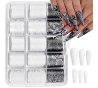 20 Rollos Nail Foil Transfer Sticker, Papel Transfer, Lámina de Uñas Holográfica Tips Wraps Kit Manicura, Pegatinas para Uñas, Flor Blanca Negra Pegatinas Para Uñas Autoadesiva, DIY Manicura