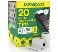 20 Rollos Papel Termico TPV Datafono DuraRoooll - Rollos Térmicos POS 57mmx36mmx16m Compatibles con Nexi SumUp Pax Axerve Ingenico para Tiques Recibos Tarjetas de Débito y Crédito