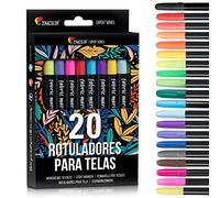 20 Rotulador Textil Permanente con Punta Fina - para Tela No Tóxica y Indeleble - Perfecto para Camisetas, Bolsas, Tote Bag y Otros Tejidos - Para Niños y Adultos