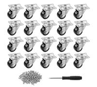 20 Ruedas para Muebles Ø25mm | Ruedas Pivotes en PU para Carros y Electrodomésticos, Carga 12,5kg + Kit Montaje
