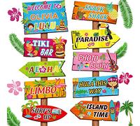 20 Señales de Bienvenida de Fiesta de Luau, Decoraciones de Fiesta Temática de Verano Tropical Hawaiano Cartel Bienvenida de Fiesta Hawaiana de Puerta Principal con 4 Hojas Pegatinas