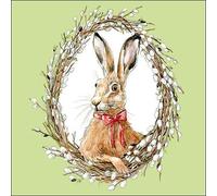 20 Servietten Hase im Kranz auf grün | Ostern | Frühling | Tischdeko 33x33cm