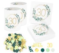 20 Servilletas 30 cumpleaños+12 Portavelas de Mesa para 30 Cumpleaños, Servilletas de Cumpleaños de Eucalipto Verde Confeti Decoración para 30 Años Cumpleaños Hombre Mujer