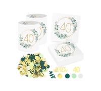 20 Servilletas 40 cumpleaños+12 Portavelas de Mesa para 40 Cumpleaños, Servilletas de Cumpleaños de Eucalipto Verde Confeti Decoración para 40 Años Cumpleaños Hombre Mujer
