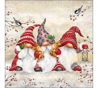 20 servilletas Ambiente de invierno con tres duendes rojos en ramas como decoración de mesa. Servilletas de papel con motivo. También para decoupage y técnica de servilletas 33 x 33 cm