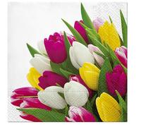20 servilletas coloridas con diseño de ramo de tulipanes como decoración de mesa para la primavera y para manualidades con técnica de servilletas, 33 x 33 cm