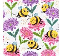 20 servilletas con alegres abejas en flores, servilletas de papel de abejas, servilletas de primavera, animales, fiesta en el jardín, verano, decoración de mesa, decoupage, 33 x 33 cm