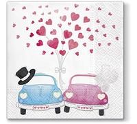 20 servilletas con diseño de coches bajo la lluvia del corazón/boda/amor/corazones, 33 x 33 cm