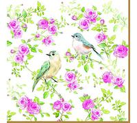 20 servilletas con diseño de pájaros en medio de rosas, flores, primavera, verano, 33 x 33 cm