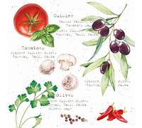 20 servilletas con ingredientes para cocinar, tomates, aceitunas, hierbas, setas, decoración de mesa, decoupage, técnica de servilletas, 33 x 33 cm