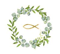 20 servilletas con pez dorado en medio de una corona como decoración de mesa para bautizo, comunión y confirmación, 33 x 33 cm