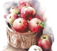 20 servilletas, cubo lleno de manzanas frescas, comida, manzana, jardín, decoración de mesa, decoupage, técnica de servilletas, 33 x 33 cm