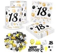 20 Servilletas de 18 Cumpleaños + 12 Farolillos Decoración de Mesa de 18 Cumpleaños + 500 Confeti de Decoración de 18 Cumpleaños, Oro Negro, Decoración 18 Años, Happy Birthday 18 Aniversario