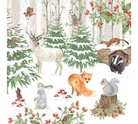 20 servilletas de animales en el bosque de invierno, zorro, conejito con tarjeta de menú Setita, 33 x 33 cm