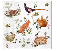 20 servilletas de bonita colección de animales del bosque, zorro, ardilla, ciervo, conejo, faisán, erizo, animales, diseño de animales, verano, otoño, decoración de mesa, 33 x 33 cm