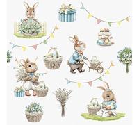 20 servilletas de conejos de Pascua preparan Pascua como decoración de mesa. Servilletas de papel con diseño. También para decoupage y decoupage (33 x 33 cm)