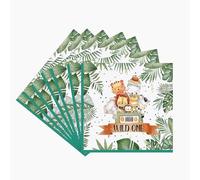 20 servilletas de cumpleaños infantiles, diseño de animales, servilletas temáticas de animales de la selva, hojas verdes para animales del bosque, cumpleaños y servilletas de animales