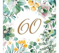 20 servilletas de cumpleaños número 60 en hojas verdes como decoración de mesa. Servilletas de papel con diseño. También para decoupage y decoupage (33 x 33 cm)