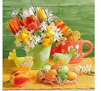 20 servilletas de decoración de Pascua, ramo de tulipán, huevos de Pascua, 33 x 33 cm