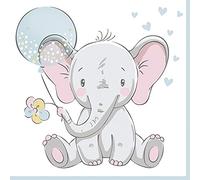 20 servilletas de elefante con globo azul | niño | nacimiento | bautizo | niño 33 x 33 cm es**