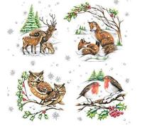 20 Servilletas de familia de animales en invierno | zorro | búho | ciervo | pájaros 33 x 33 cm