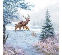 20 servilletas de familia de ciervos en el bosque de invierno como decoración de mesa para los amantes de animales y bosques 33 x 33 cm