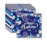 20 servilletas de feliz cumpleaños, azul y plateado, servilletas de cumpleaños, 16,5 cm, decoración de fiesta, para cena, pícnic, cóctel, cumpleaños, fiestas, decoración para hombres y mujeres