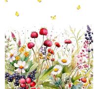 20 servilletas de flores, jardín y prado natural con bayas dulces como decoración de mesa. Servilletas de papel con diseño. También para decoupage y decoupage (33 x 33 cm)