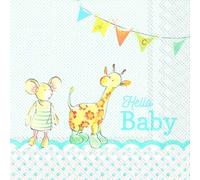 20 servilletas de Hallo Baby azul como decoración de mesa para nacimiento, bautizo y cumpleaños infantiles para niños, 33 x 33 cm