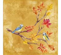 20 servilletas de hierro azul sobre rama otoñal, pájaro, hojas, otoño, decoración de mesa, decoupage, técnica de servilletas, 33 x 33 cm