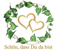 20 servilletas de hojas verdes con corazones dorados, "Schön dass Du da bist", para bodas, 33 x 33 cm