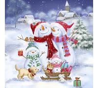 20 servilletas de invierno familia muñeco de nieve con animales como decoración de mesa. Servilletas de papel con diseño para Navidad, muñeco de nieve, perro, gato, también para decoupage y decoupage