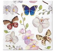 20 servilletas de mariposas en orquídeas, animales, diseño de animales, primavera, verano, Pascua, decoración de mesa, 33 x 33 cm