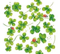 20 servilletas de mariquitas en tréboles verdes, felicidad, naturaleza, Nochevieja, 33 x 33 cm