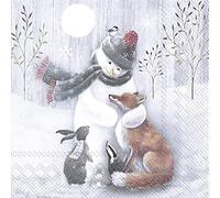 20 servilletas de muñeco de nieve abrazando a todos, zorro, conejo, animales, invierno, Navidad, decoración de mesa, 33 x 33 cm