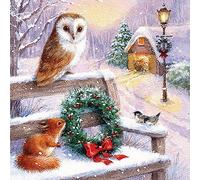 20 servilletas de Navidad animales de invierno se reúnen en banco forestal como decoración de mesa. Servilletas de papel con diseño. También para decoupage y decoupage y decoupage (33 x 33 cm)