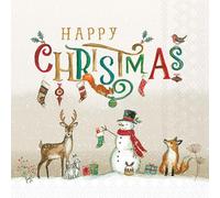 20 servilletas de Navidad con diseño de animales en Happy Christmas como decoración de mesa. Servilletas de papel con diseño. También para decoupage y decoupage (33 x 33 cm)
