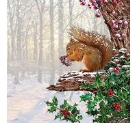 20 servilletas de Navidad con diseño de ardilla en árbol de invierno como decoración de mesa. Servilletas de papel con diseño. También para decoupage y decoupage y decoupage (33 x 33 cm)