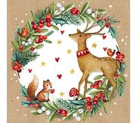 20 servilletas de Navidad con diseño de ciervo y ardilla en corona de Navidad, servilletas de papel con diseño. También para decoupage y decoupage (33 x 33 cm)