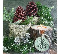 20 servilletas de Navidad con piñas, natural, verde, 33 x 33 cm