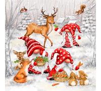 20 Servilletas de Navidad Divertidos Gnomos Alimentando Animales como Decoración de Mesa. Servilletas de papel con motivo para Navidad Pueblo de Invierno Ciudad Cristiana. También para decoupage y