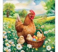 20 servilletas de papel Ambiente con diseño de pollitos de Pascua en prado, decoración de mesa también para fiestas o decoupage, 33 x 33 cm