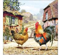 20 servilletas de papel Ambiente Rooster Ranch para decoración de mesa también para fiestas o decoupage, 33 x 33 cm